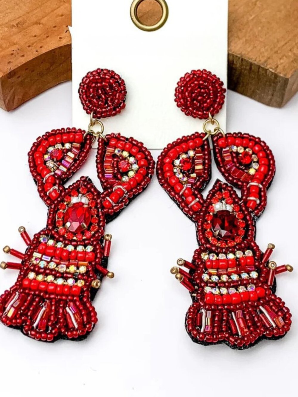 Crystal Seed Bead Lobster Beach Vibe Jeweled Earrings NEW